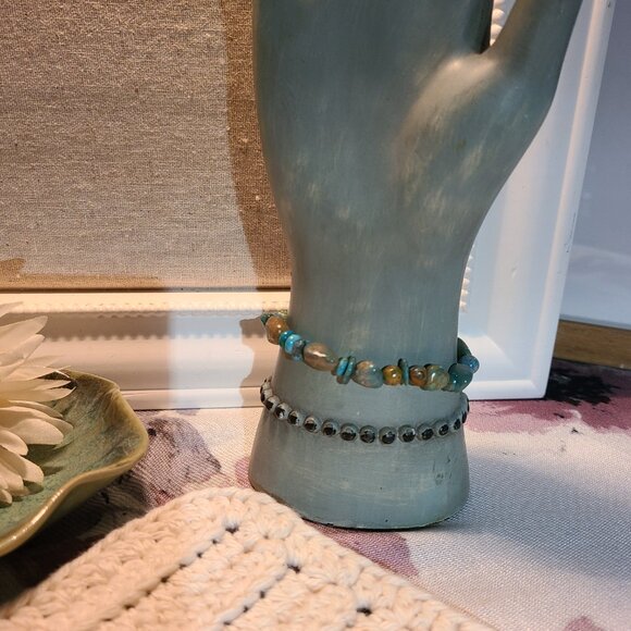 American Turquoise Chip Bracelet | Natural Gemstone Stretch Boho Jewelry Gift - Picture 4 of 5